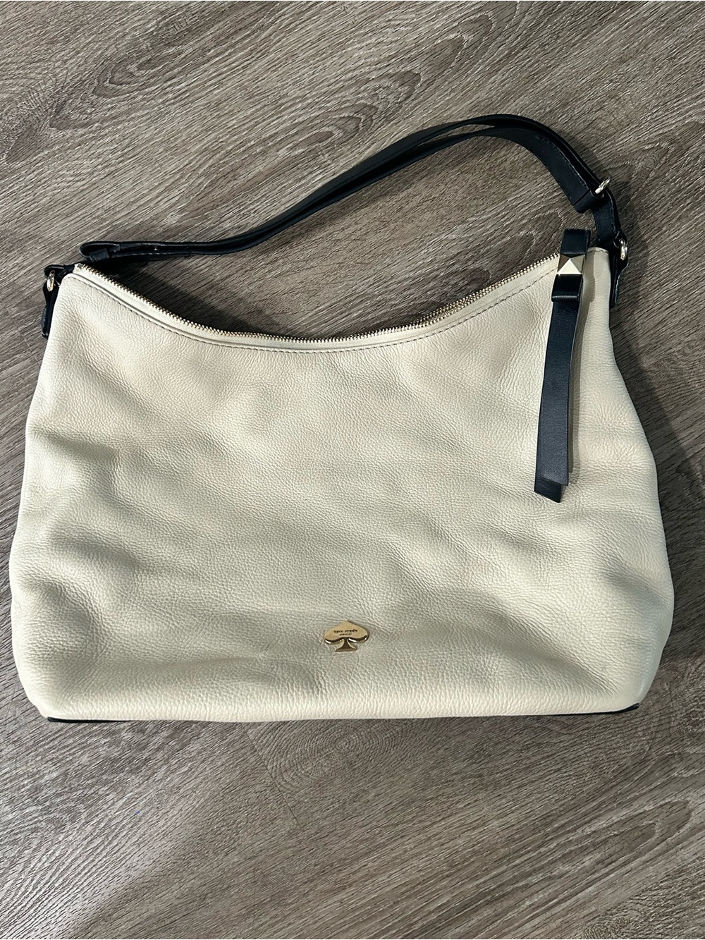 kate Spade Pebbled Leather Hobo Shoulder Bag (Cream & Black)